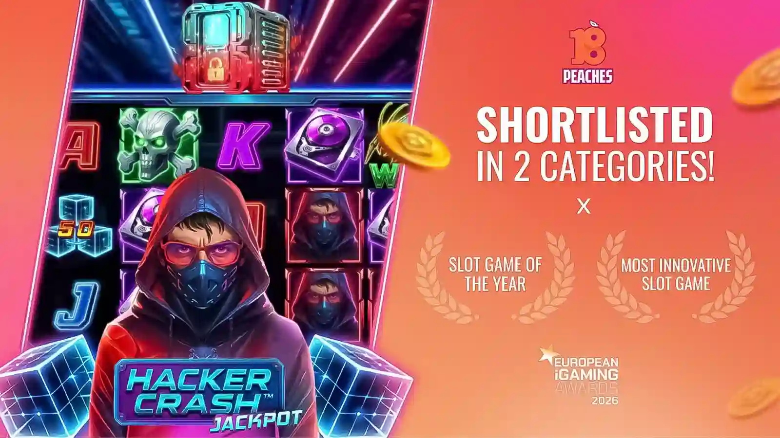 Game Hacker Crash Jackpot dari 18Peaches dinominasikan dua kali di European iGaming Awards 2026
